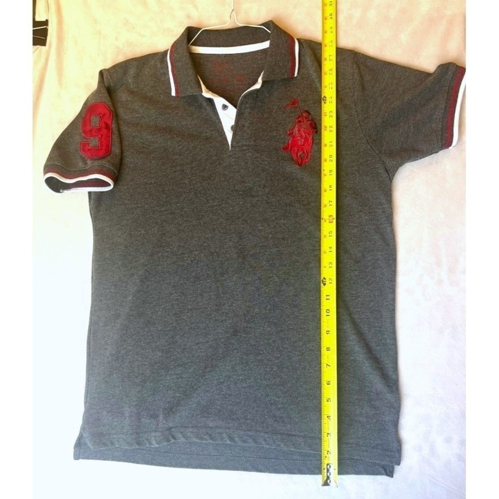 Franky Max Men Polo Shirt Large Gray Red Big Logo Embroidered Number 9 Short Slv